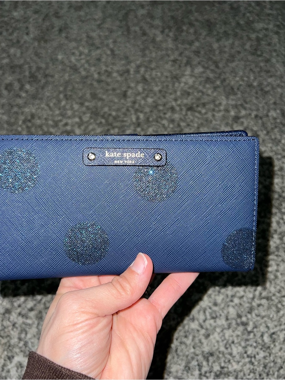 kate spade navy glitter polka dot continental wallet